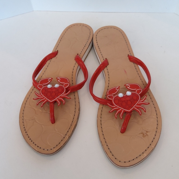 Rare Coach Marina red crab rhinestones thong flip flop sandals - Picture 6 of 10